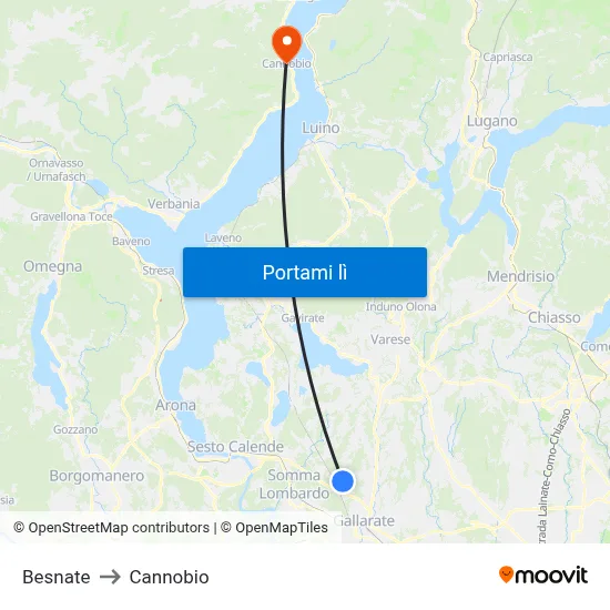 Besnate to Cannobio map