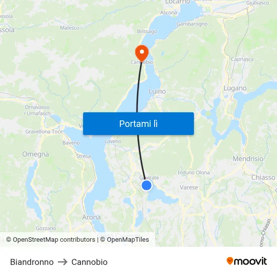 Biandronno to Cannobio map