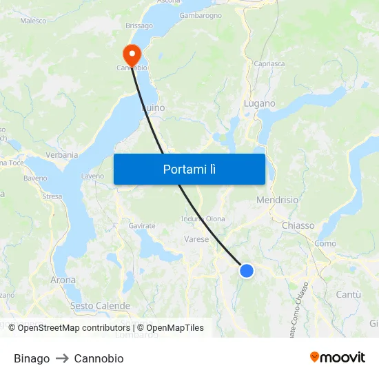 Binago to Cannobio map