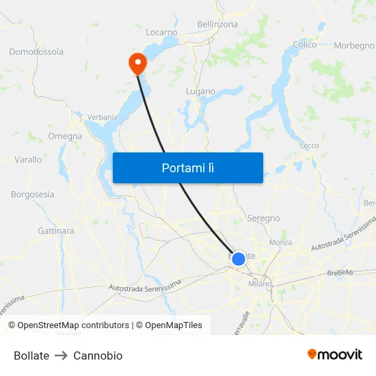 Bollate to Cannobio map
