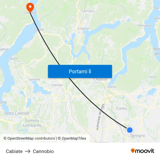 Cabiate to Cannobio map