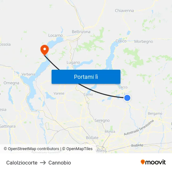 Calolziocorte to Cannobio map