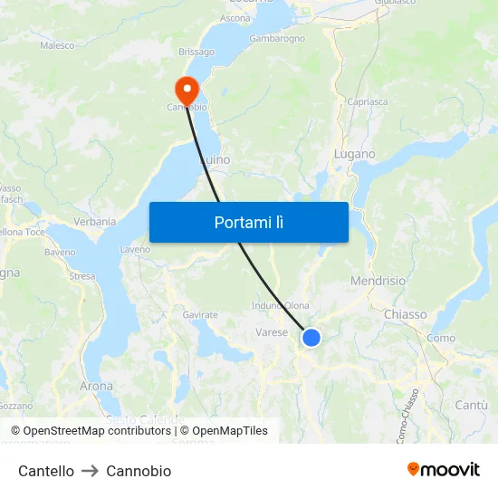 Cantello to Cannobio map
