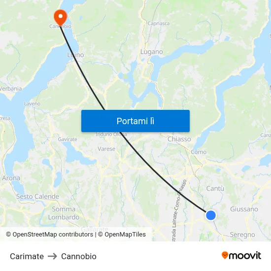 Carimate to Cannobio map