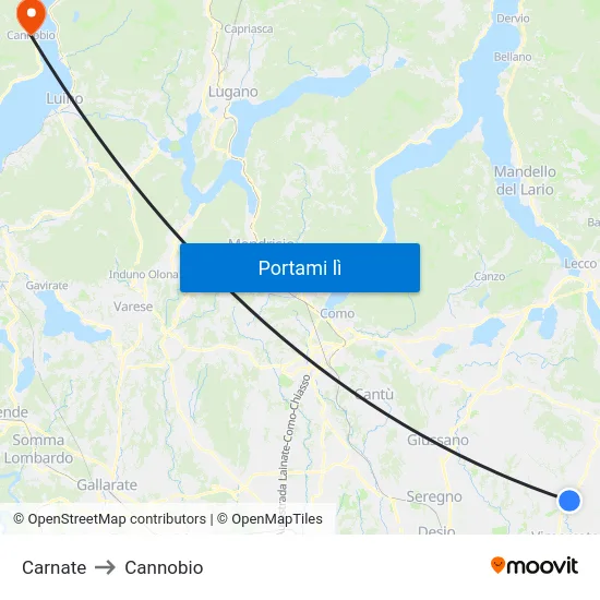 Carnate to Cannobio map