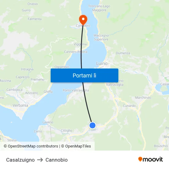 Casalzuigno to Cannobio map