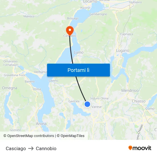 Casciago to Cannobio map