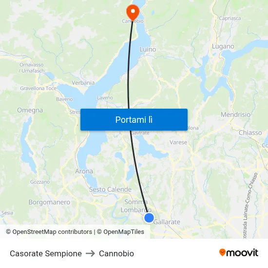 Casorate Sempione to Cannobio map