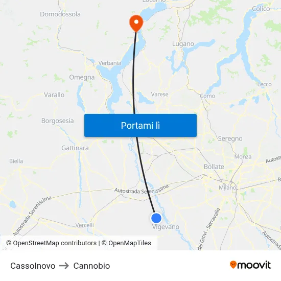 Cassolnovo to Cannobio map