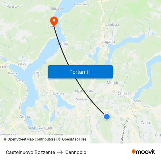 Castelnuovo Bozzente to Cannobio map