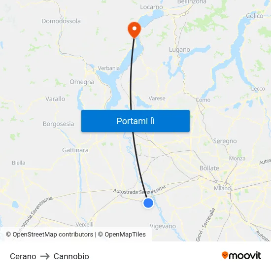 Cerano to Cannobio map