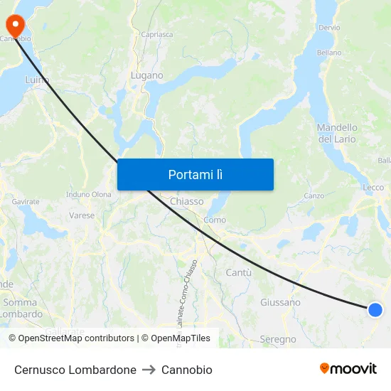 Cernusco Lombardone to Cannobio map
