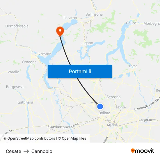 Cesate to Cannobio map