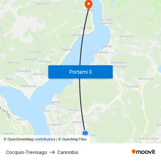 Cocquio-Trevisago to Cannobio map