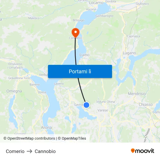 Comerio to Cannobio map