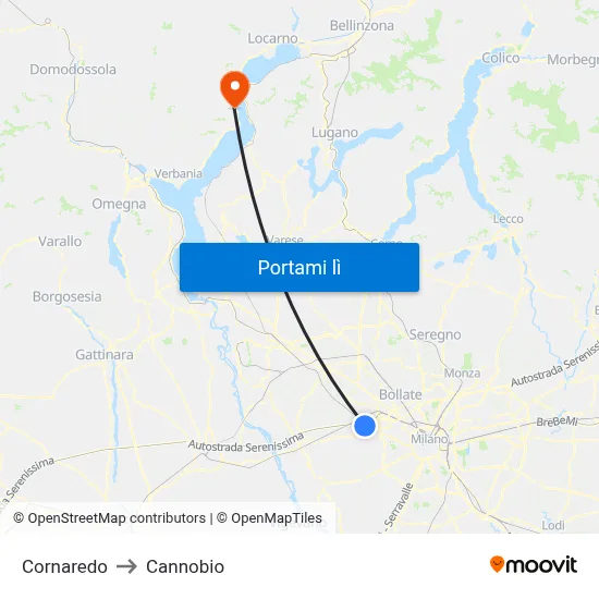 Cornaredo to Cannobio map