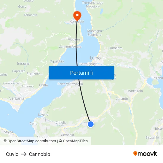Cuvio to Cannobio map