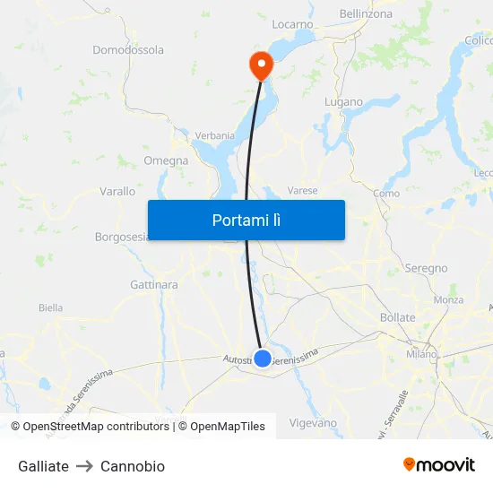 Galliate to Cannobio map