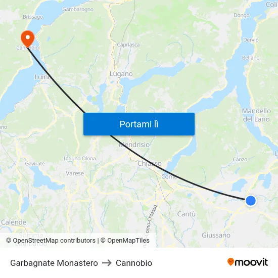 Garbagnate Monastero to Cannobio map
