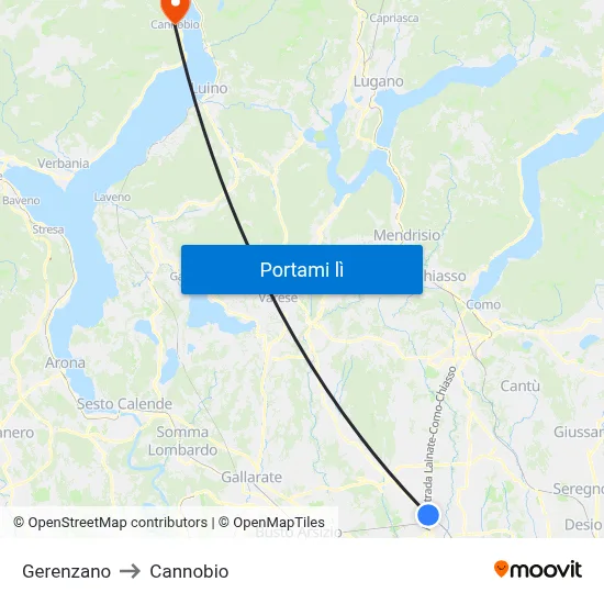 Gerenzano to Cannobio map
