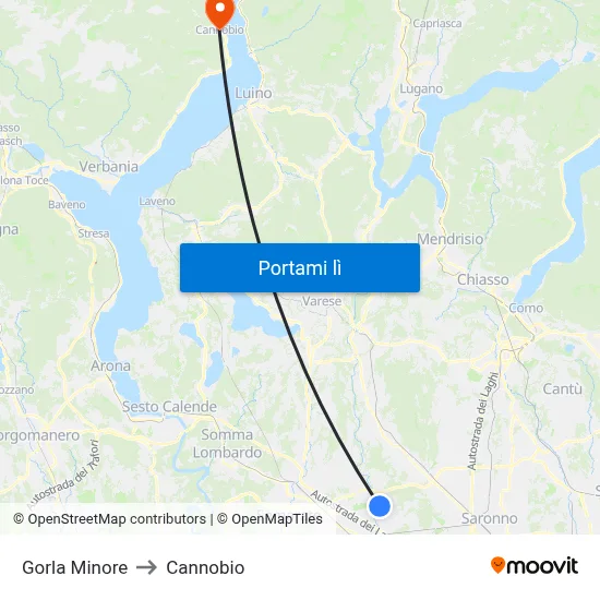 Gorla Minore to Cannobio map