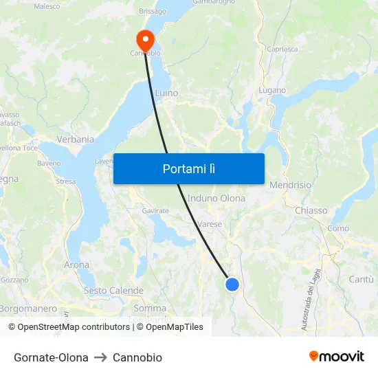 Gornate-Olona to Cannobio map