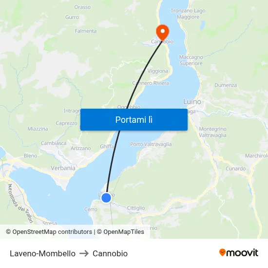 Laveno-Mombello to Cannobio map