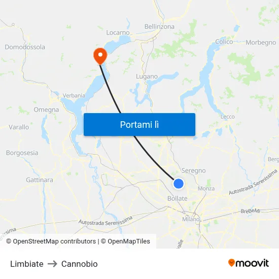 Limbiate to Cannobio map