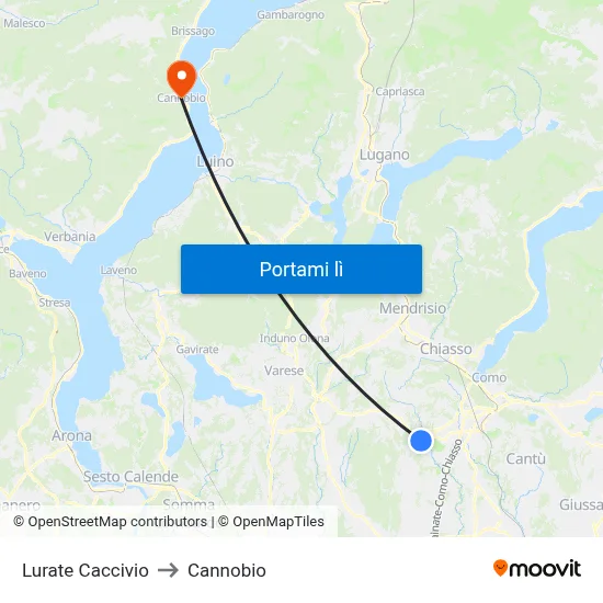 Lurate Caccivio to Cannobio map