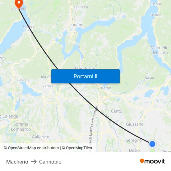 Macherio to Cannobio map