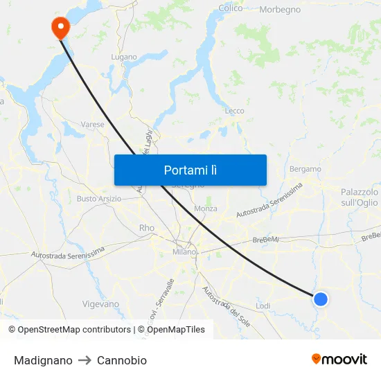 Madignano to Cannobio map