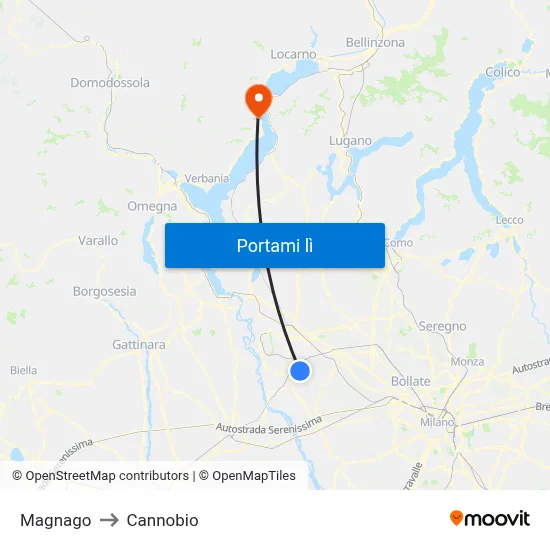Magnago to Cannobio map