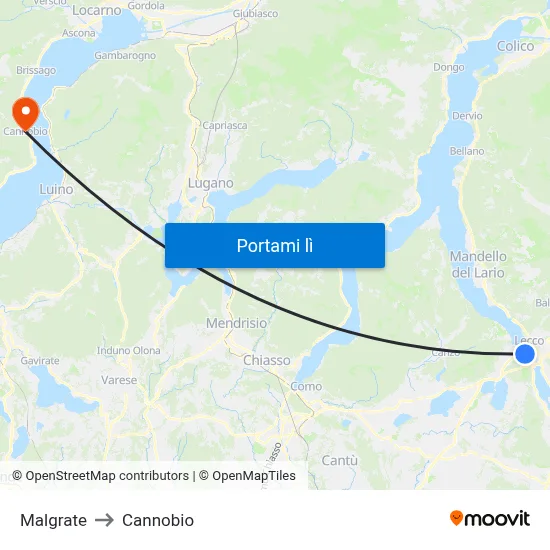 Malgrate to Cannobio map