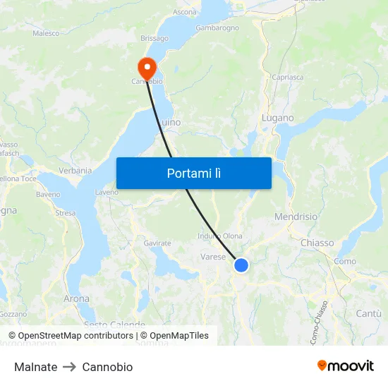 Malnate to Cannobio map