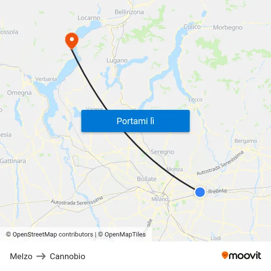 Melzo to Cannobio map