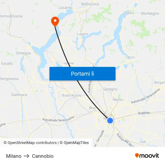 Milano to Cannobio map