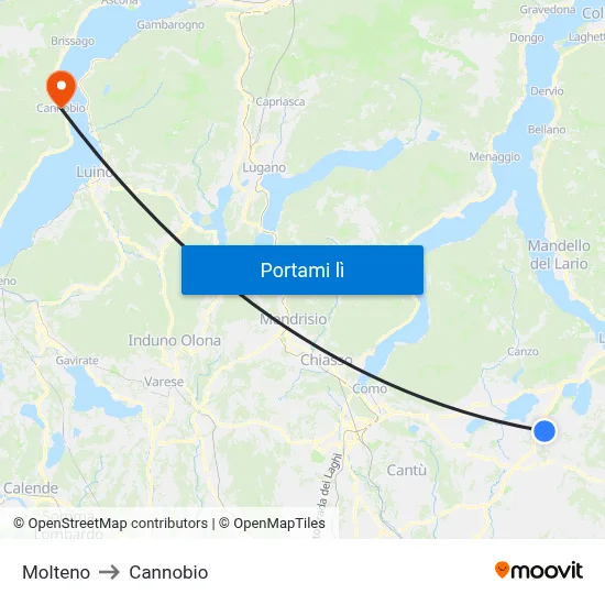 Molteno to Cannobio map