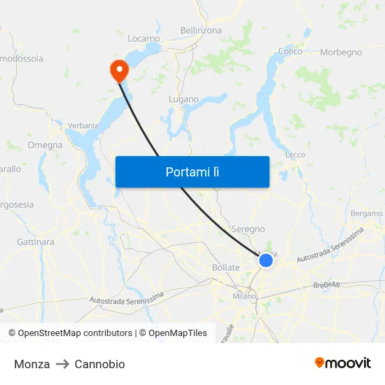 Monza to Cannobio map