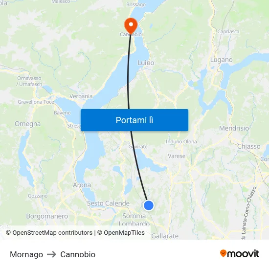 Mornago to Cannobio map