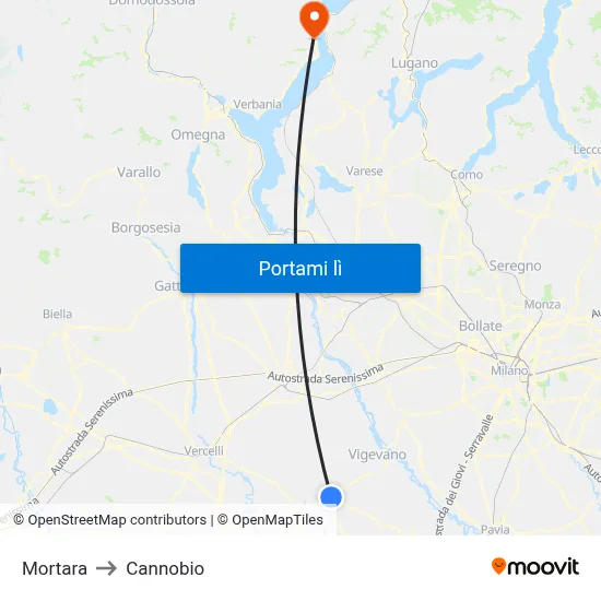 Mortara to Cannobio map