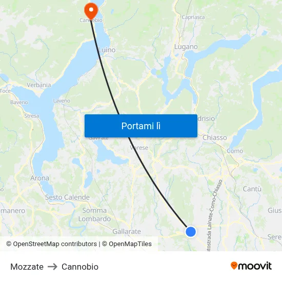 Mozzate to Cannobio map