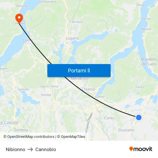 Nibionno to Cannobio map