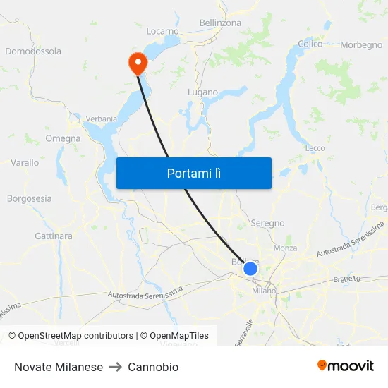 Novate Milanese to Cannobio map