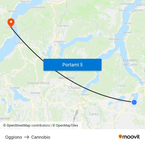 Oggiono to Cannobio map