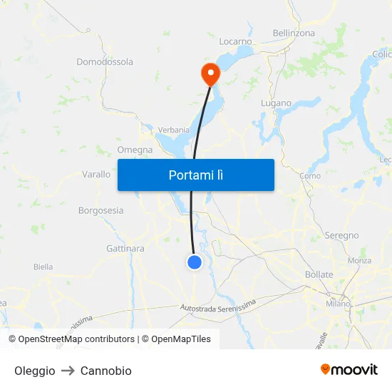 Oleggio to Cannobio map