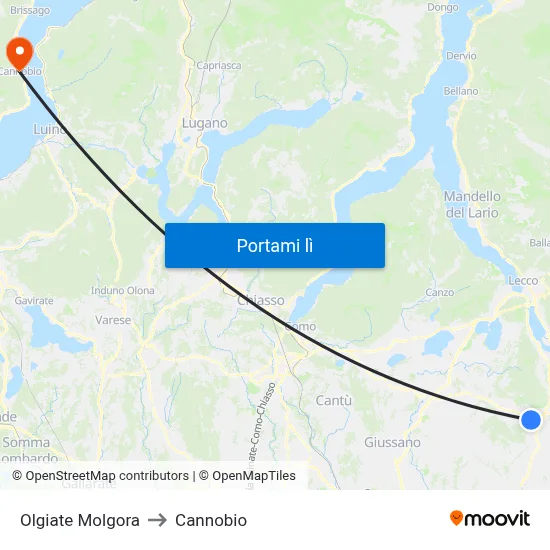 Olgiate Molgora to Cannobio map