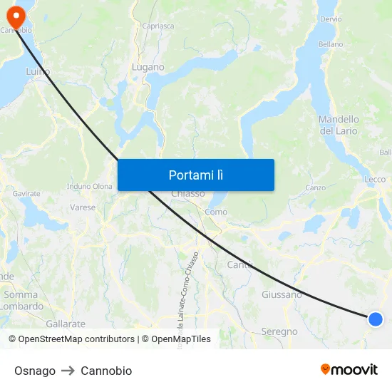 Osnago to Cannobio map