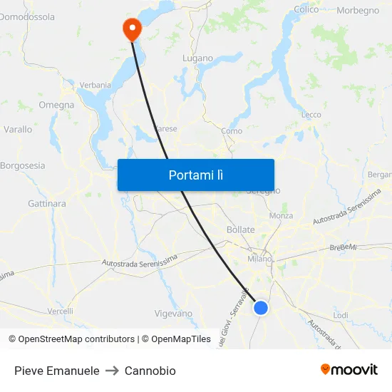 Pieve Emanuele to Cannobio map