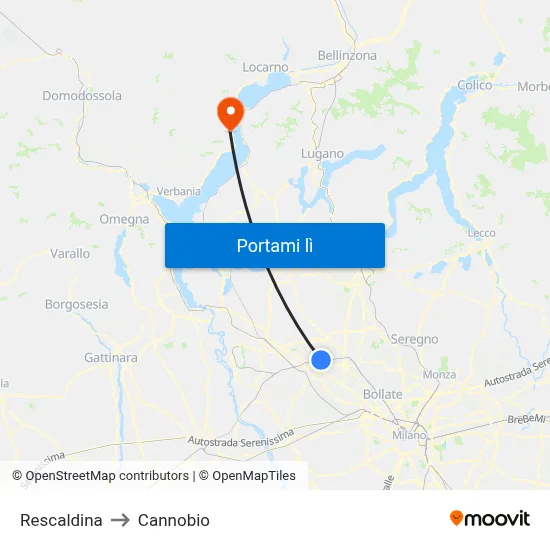 Rescaldina to Cannobio map