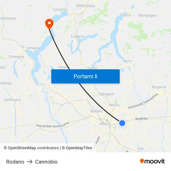 Rodano to Cannobio map